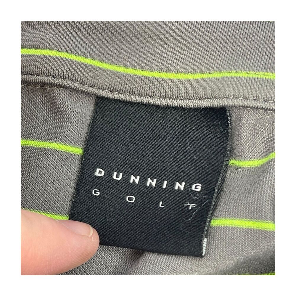Dunning Polo Shirt Men's Large Gray Green Striped Golf Performance Short Sleeve - Picture 2 of 8